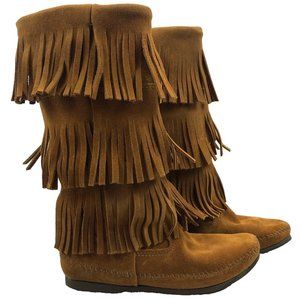 Minnetonka Brown Fringe Moccasin Boots